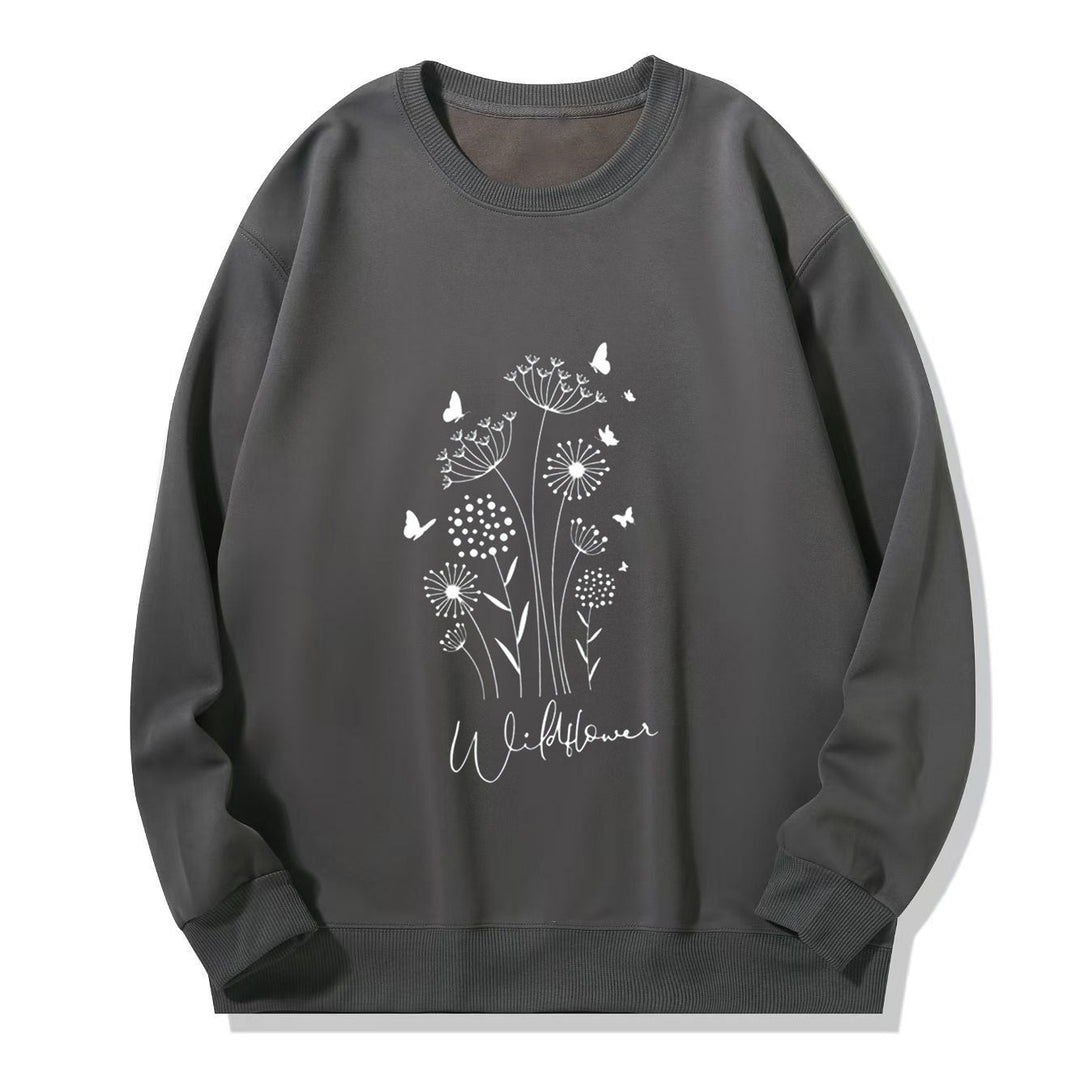 Sweatshirt pour femmes avec imprimé floral de fleurs sauvages et doublure douillette