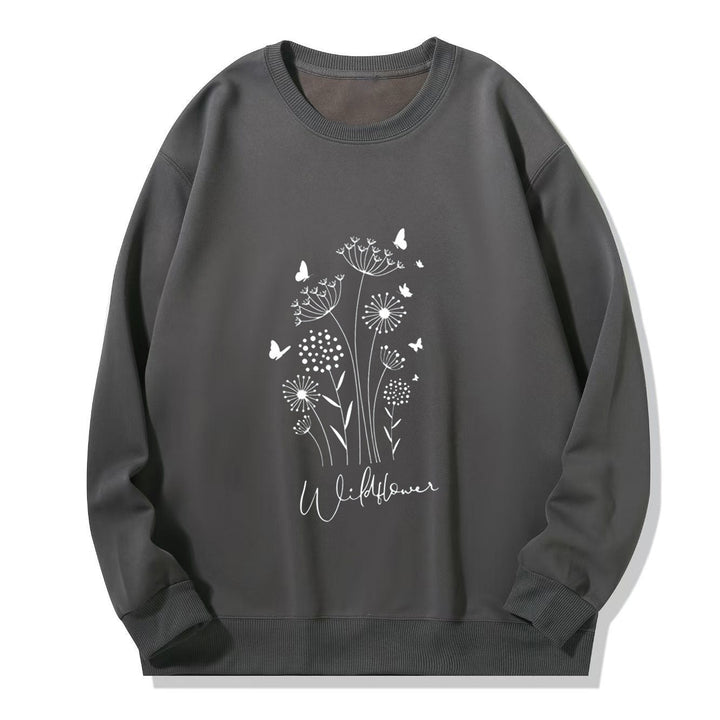 Sweatshirt pour femmes avec imprimé floral de fleurs sauvages et doublure douillette