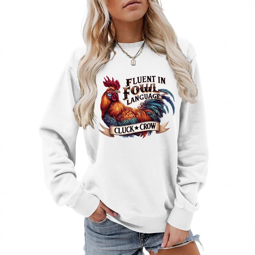 Sweatshirt pour femmes avec un motif humoristique de poulet et une coupe confortable