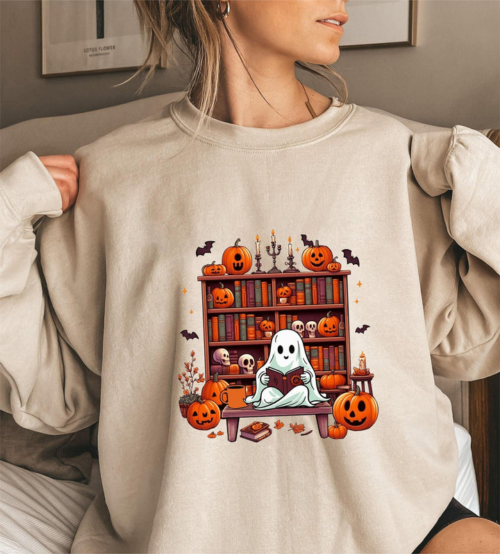 Sweatshirt pour femmes avec motif d'Halloween automnal et manches bouffantes décontractées
