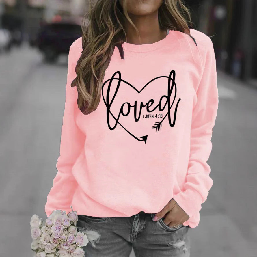 Sweatshirt pour femmes avec impression en forme de cœur et message inspirant