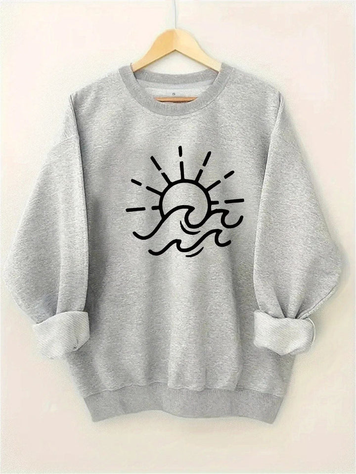 Sweat-shirt pour femmes avec motif créatif de soleil et de vagues