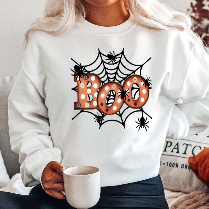 Sweatshirt pour femmes avec design créatif de toile d'araignée Halloween
