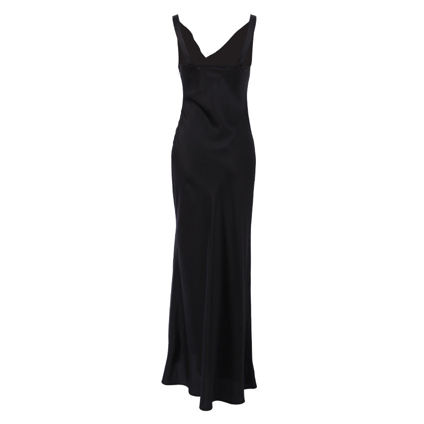 Robe de soirée maxi sans manches noire pour femmes