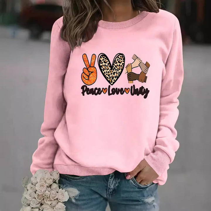 Sweat-shirt pour femmes avec un motif créatif de Paix, Amour et Unité