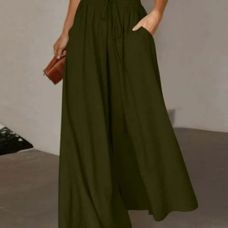 Pantalon Palazzo large pour femmes avec taille élastique et poches latérales pratiques