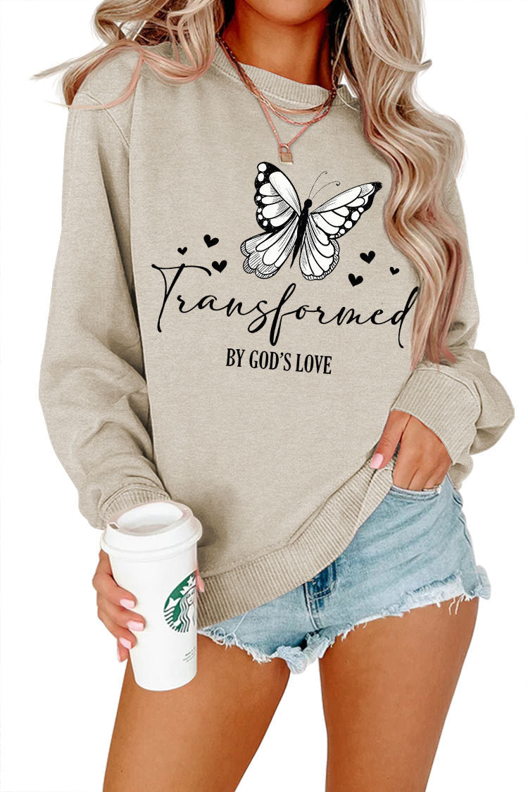 Sweatshirt pour femmes avec motif de papillon artistique et inscription inspirante