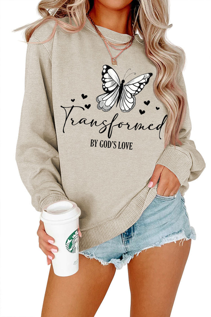 Sweatshirt pour femmes avec motif de papillon artistique et inscription inspirante