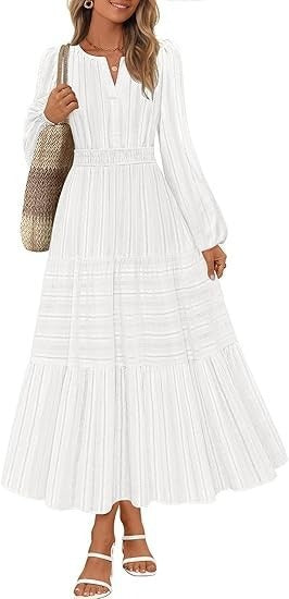 Robe maxi femme avec des manches bouffantes élégantes et une taille smockée