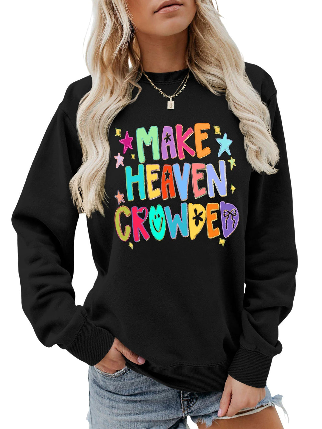 Sweatshirt pour femmes avec motif coloré et inscription ludique