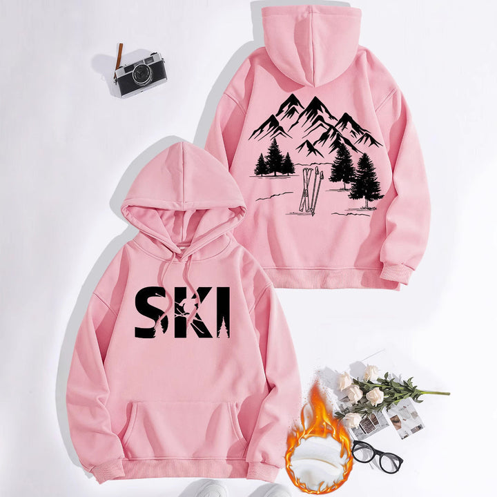 Sweat à capuche pour femmes avec un design artistique de ski et une coupe confortable