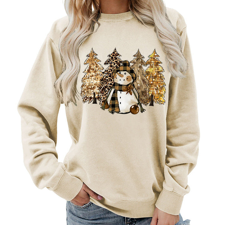 Sweat-shirt pour femmes avec design créatif de bonhomme de neige et doublure douce