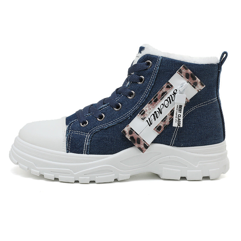 Baskets montantes pour femmes en denim robuste avec doublure en polaire douillette