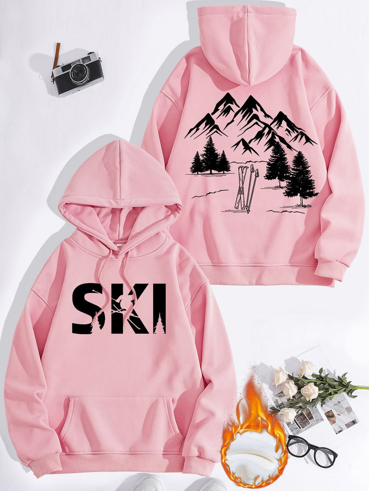 Sweat à capuche pour femmes avec un design artistique de ski et une coupe confortable