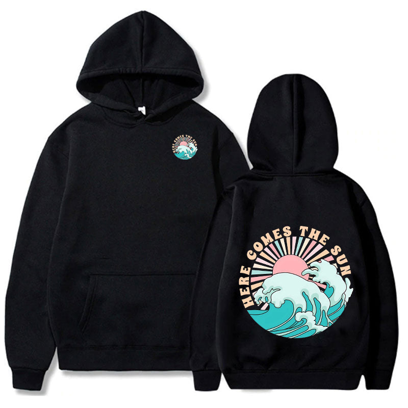 Sweat à capuche pour femmes avec motif de vagues artistiques et impression inspirante