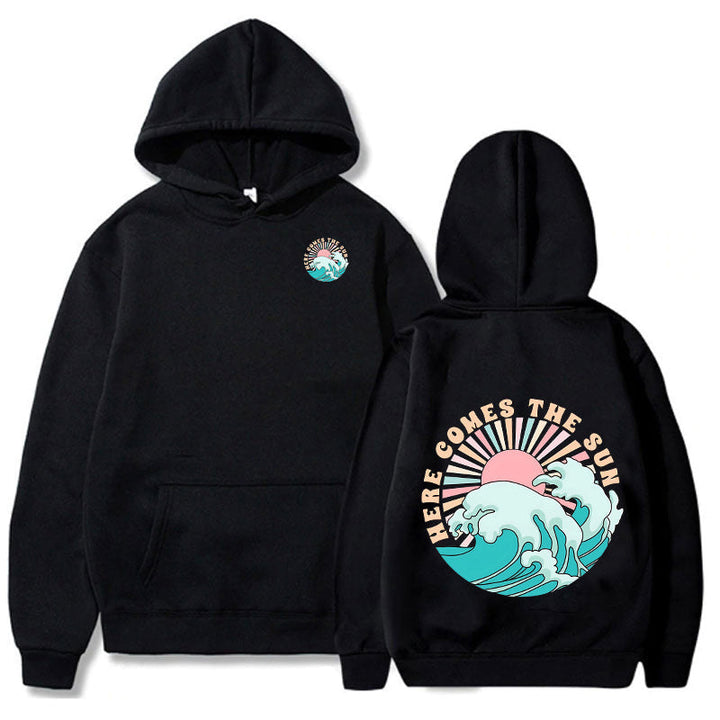 Sweat à capuche pour femmes avec motif de vagues artistiques et impression inspirante