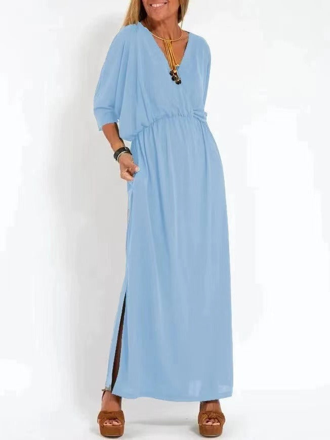 Robe maxi élégante pour femmes avec fente latérale et taille élastique