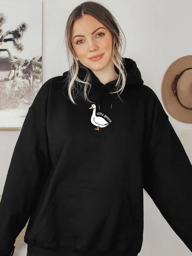 Sweat à capuche pour femmes avec un motif de canard créatif et intérieur en molleton doux