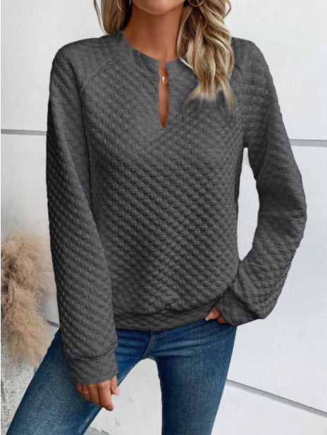 Sweat-shirt pour femmes avec design matelassé texturé et décolleté tendance