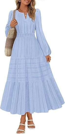 Robe maxi femme avec des manches bouffantes élégantes et une taille smockée