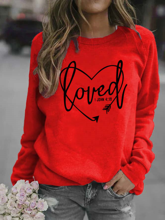 Sweatshirt pour femmes avec impression en forme de cœur et message inspirant