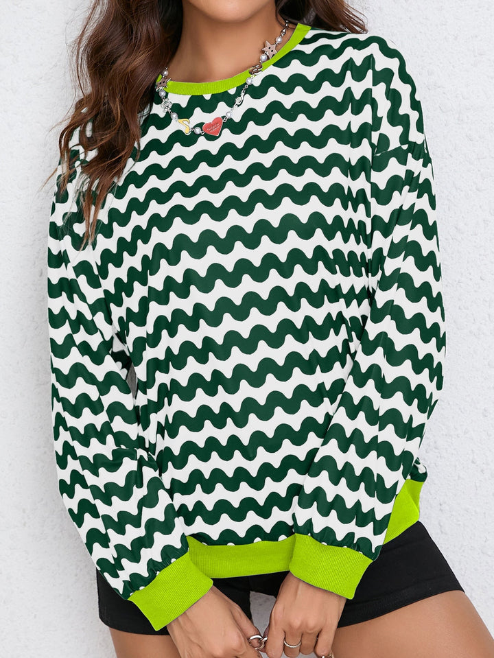 Sweat-shirt coloré pour femmes avec motif en vagues et coupe sportive