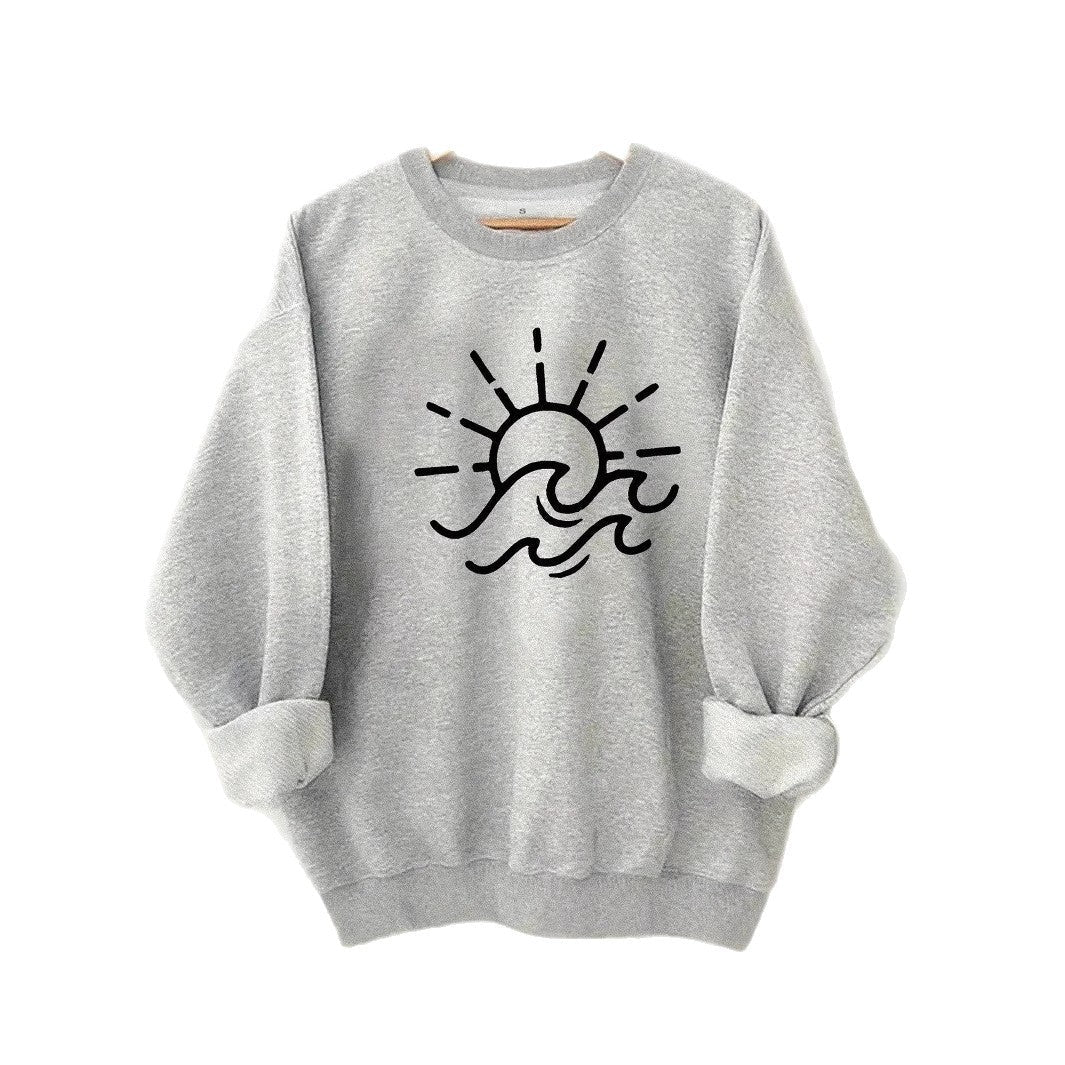 Sweat-shirt pour femmes avec motif créatif de soleil et de vagues