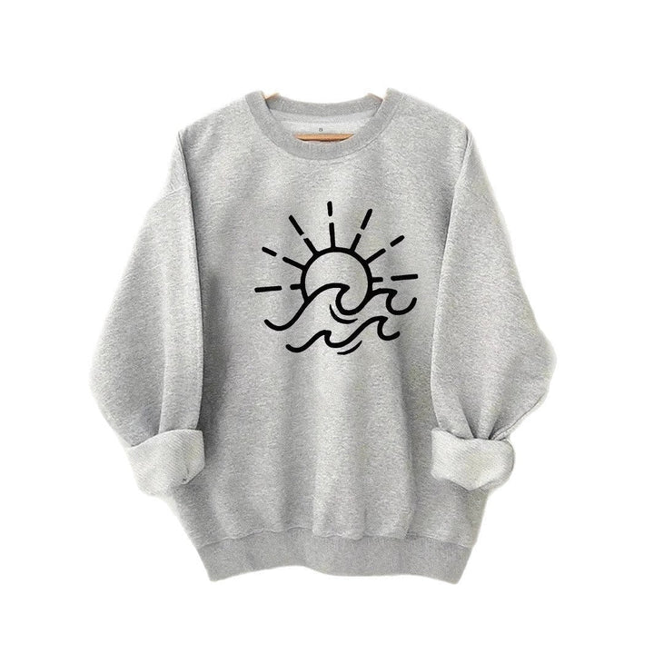 Sweat-shirt pour femmes avec motif créatif de soleil et de vagues