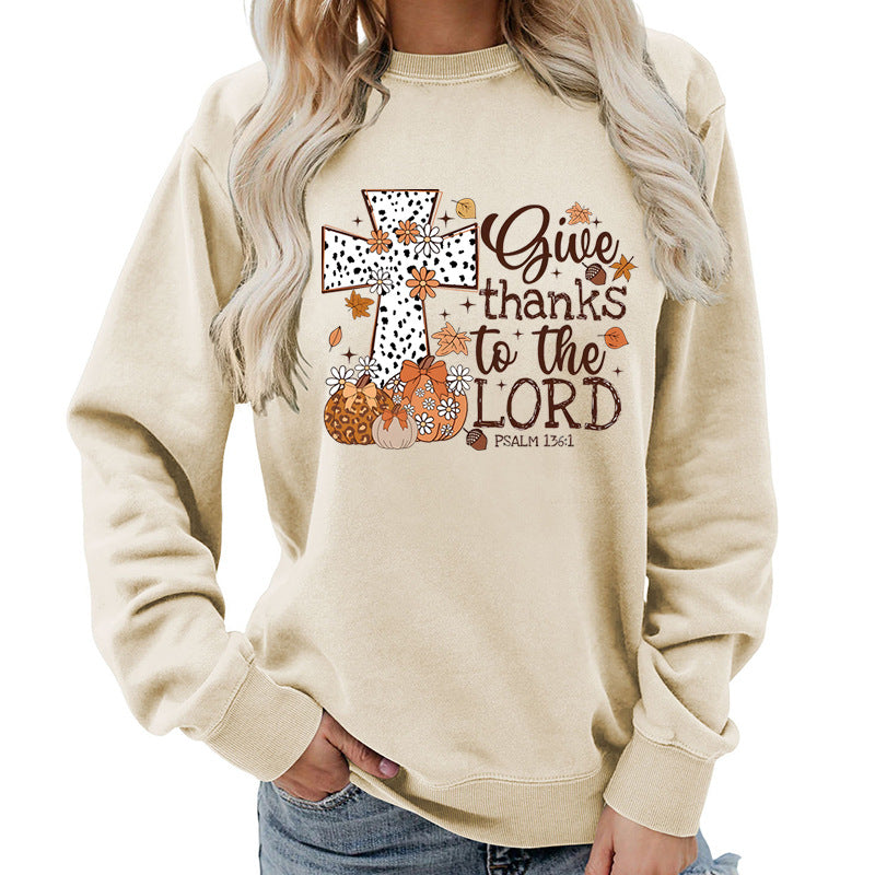 Sweat-shirt pour femmes avec impression créative de croix et design automnal