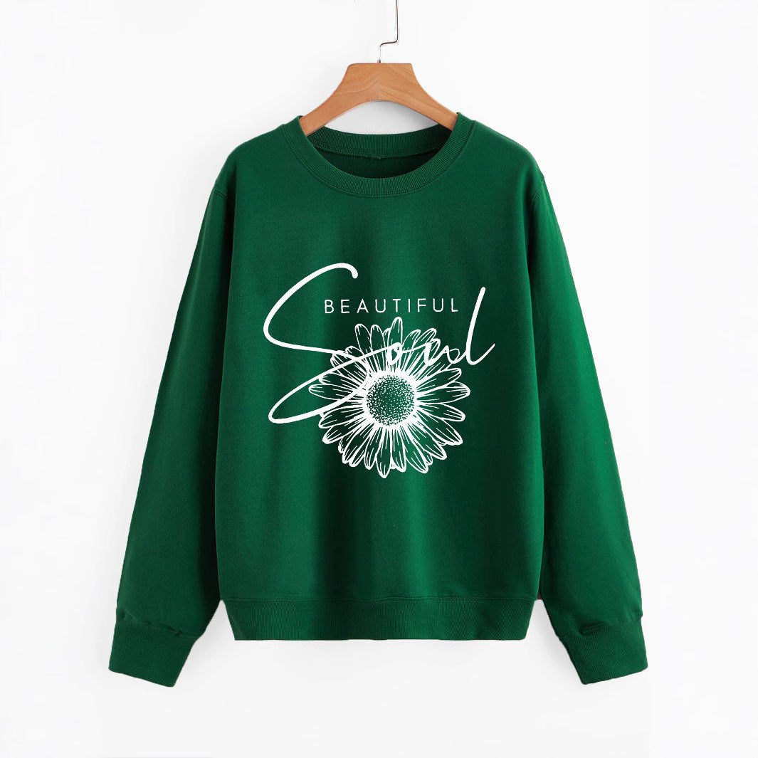 Sweat-shirt femme avec motif floral et inscription inspirante