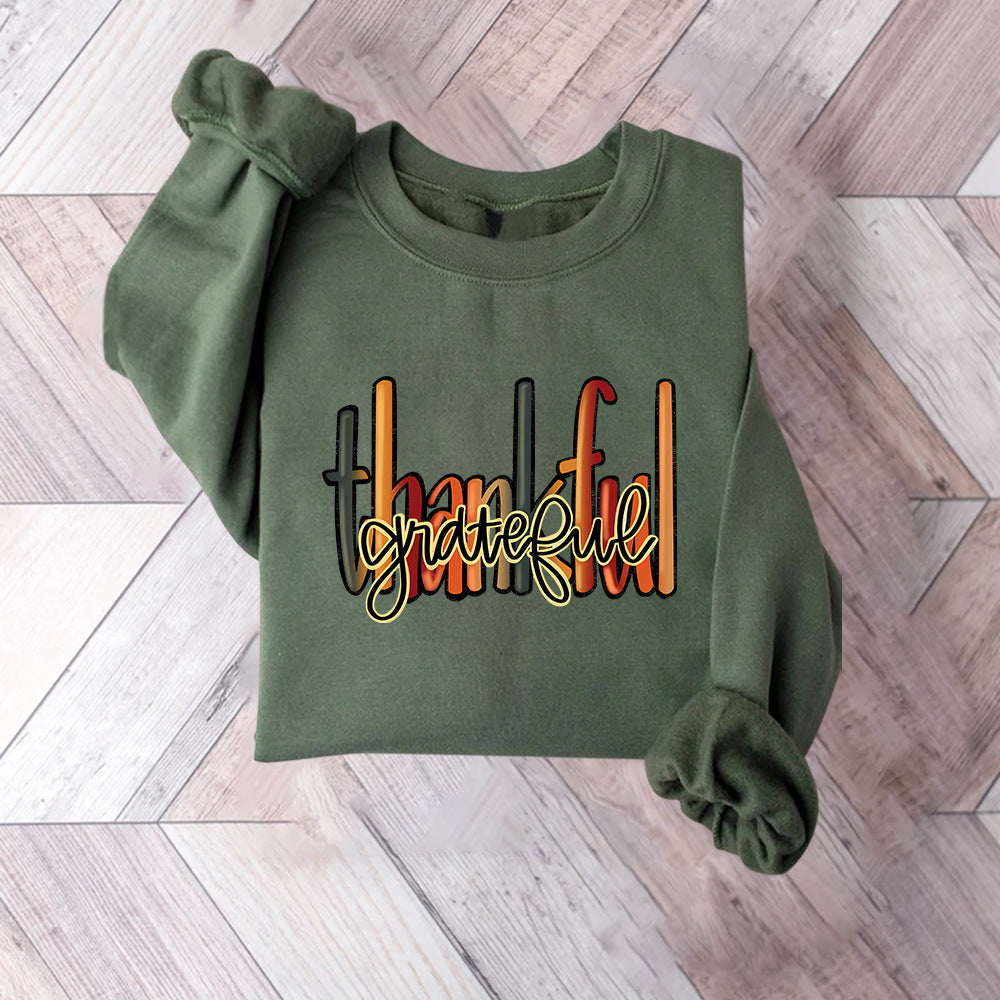 Sweatshirt pour femmes avec un écriture créative "thankful" et une coupe confortable
