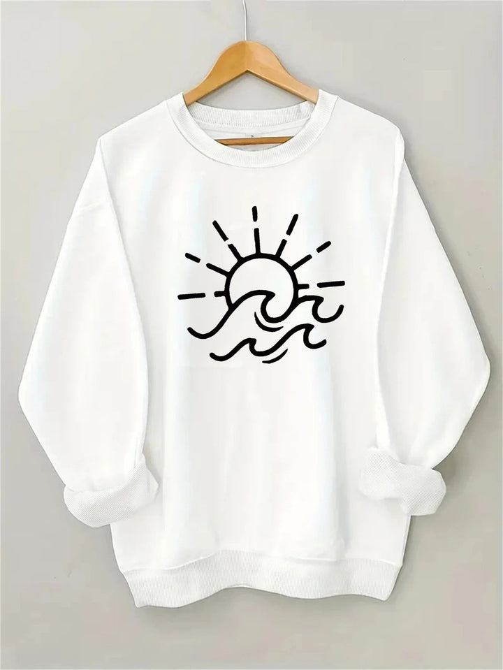 Sweat-shirt pour femmes avec motif créatif de soleil et de vagues