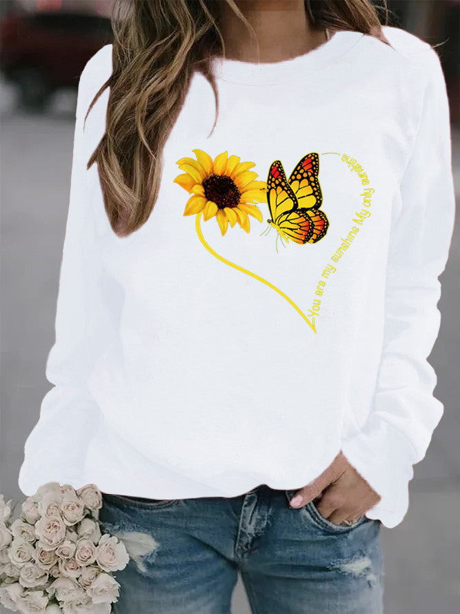 Sweatshirt pour femmes avec motif graphique de papillon et de tournesol