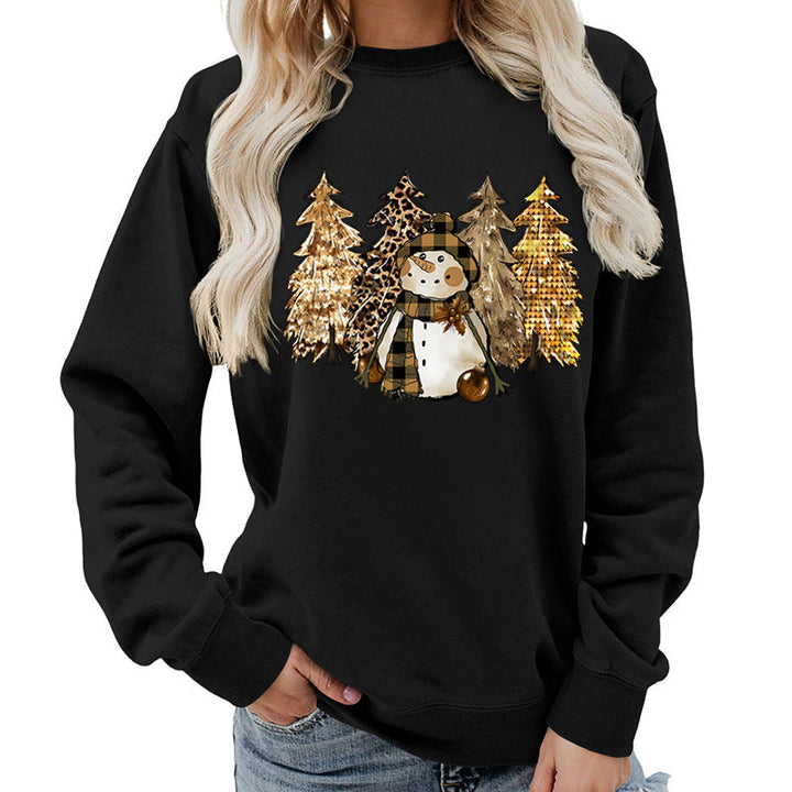 Sweat-shirt pour femmes avec design créatif de bonhomme de neige et doublure douce