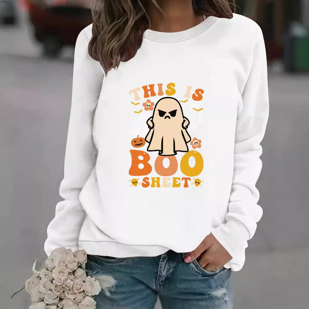 Sweatshirt pour femmes avec impression de fantôme automnal et coupe décontractée