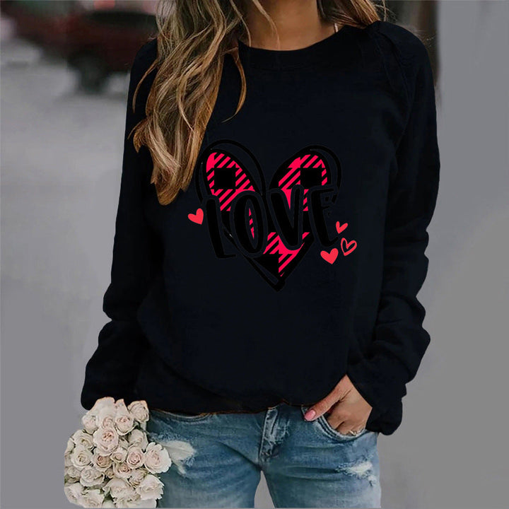 Sweatshirt femme avec design de cœur créatif et coupe décontractée