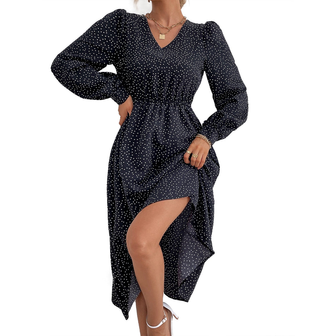 Robe maxi élégante pour femmes avec décolleté en V et manches volumineuses