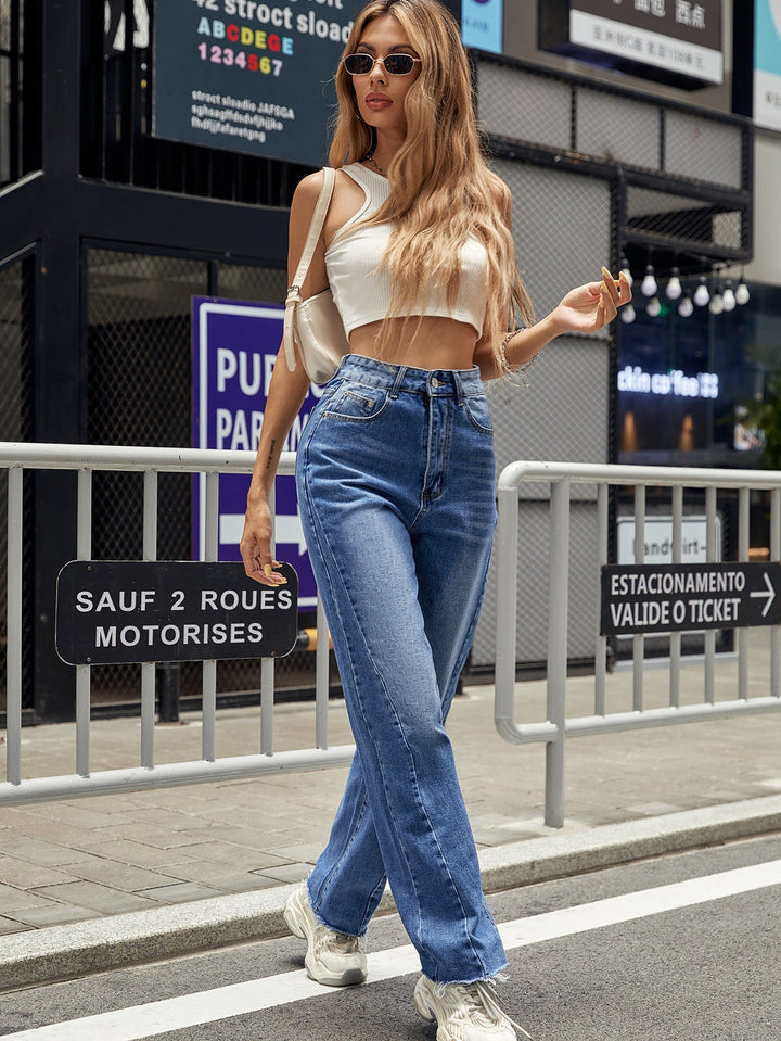 Jeans taille haute pour femmes avec coupe classique et bootcut décontracté