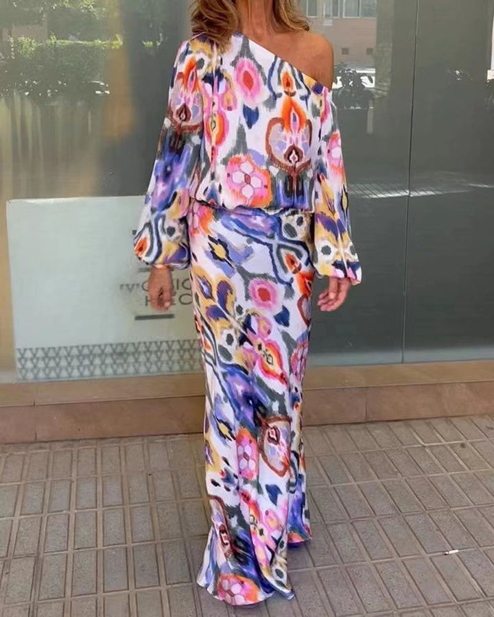Robe maxi élégante pour femmes avec une coupe asymétrique et des manches fluides