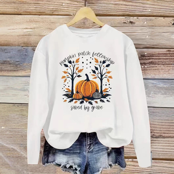 Sweat-shirt pour femmes avec motif de citrouille automnal et coupe décontractée