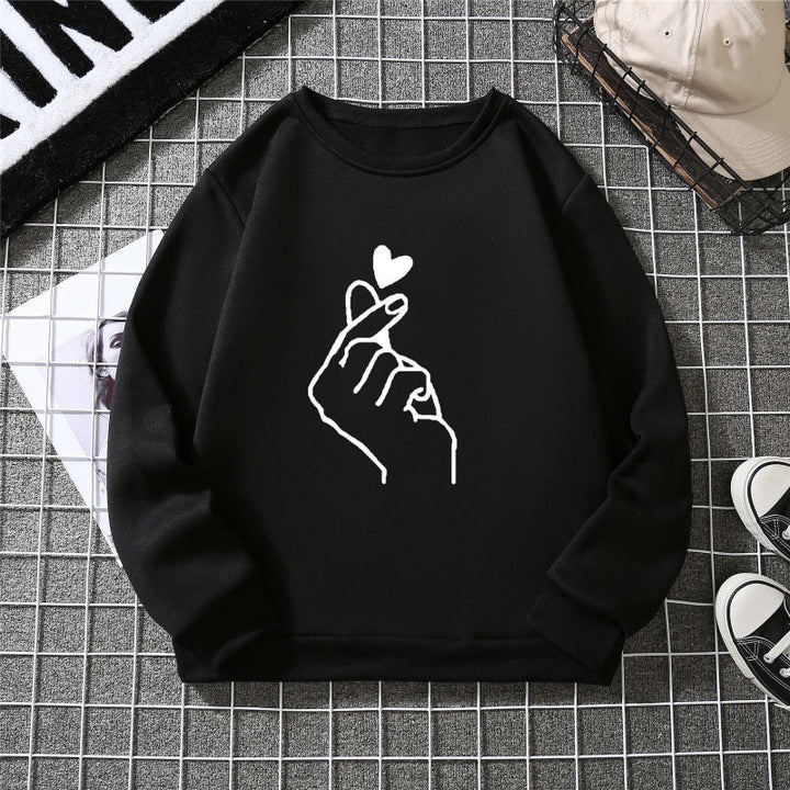 Sweatshirt pour femmes avec motif créatif de signe de main et doublure douce