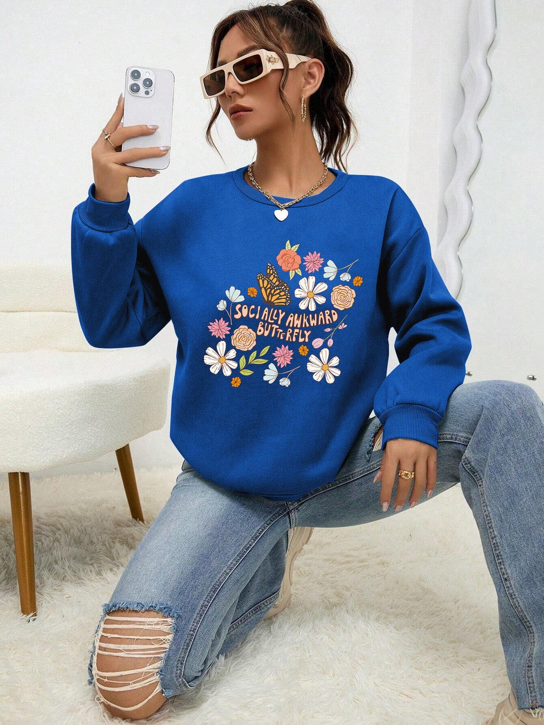 Sweatshirt pour femmes avec design floral créatif et impression inspirante