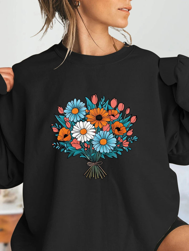Sweatshirt Oversized Femme avec Détails Graphiques Floraux