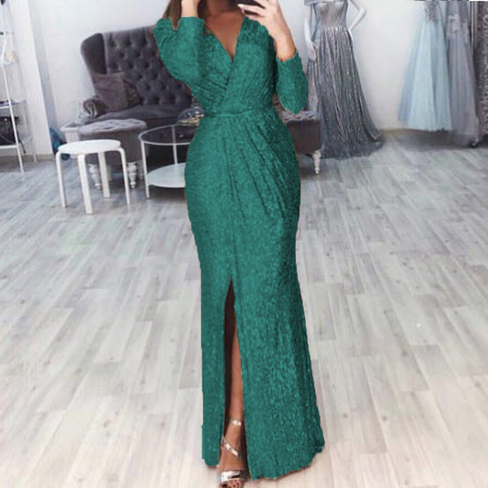 Robe de soirée longue pour femmes avec un élégant décolleté croisé et une fente