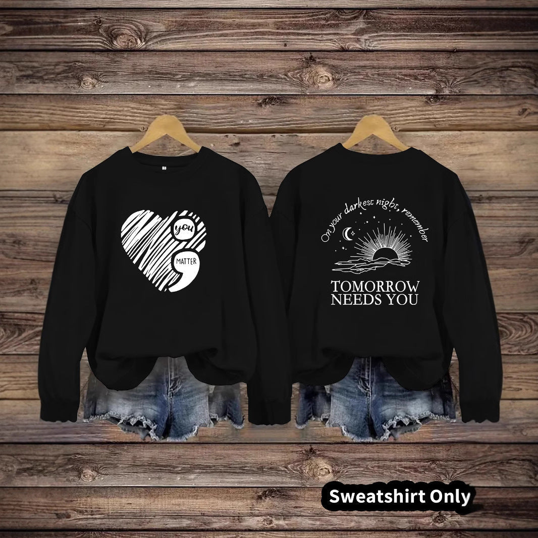 Sweat-shirt pour femmes avec impression inspirante et grand motif en cœur