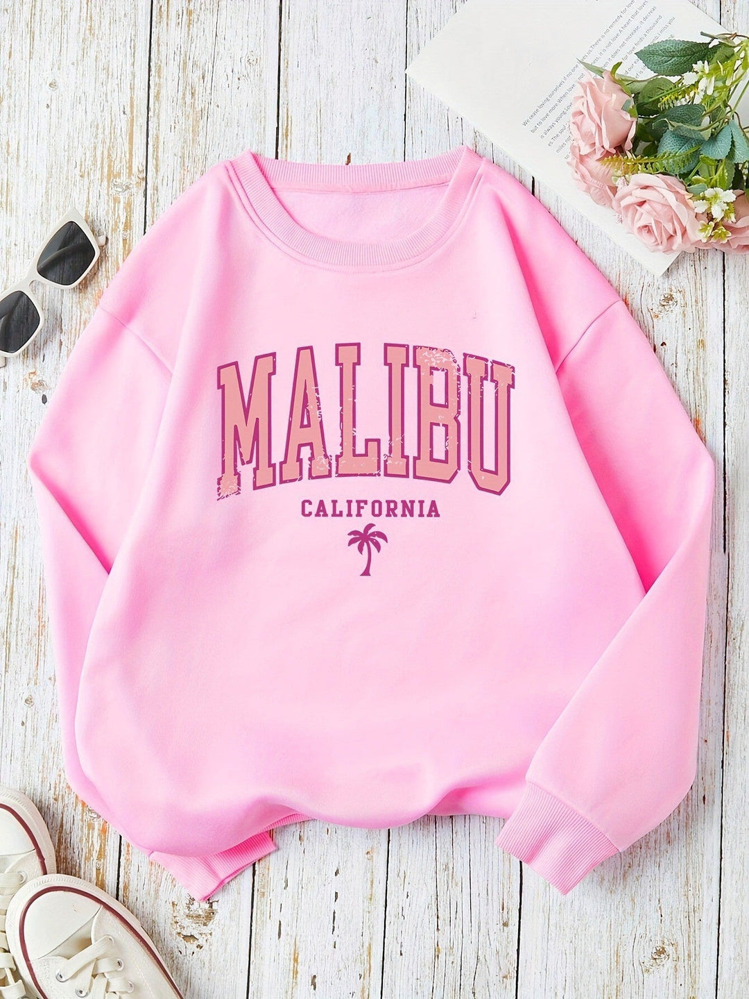 Sweatshirt pour femmes avec inscription Malibu enjouée et coupe décontractée