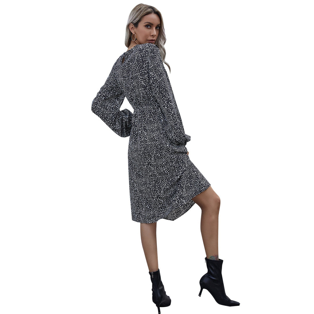 Robe midi élégante pour femmes avec manches bouffantes longues et ceinture élastique à la taille