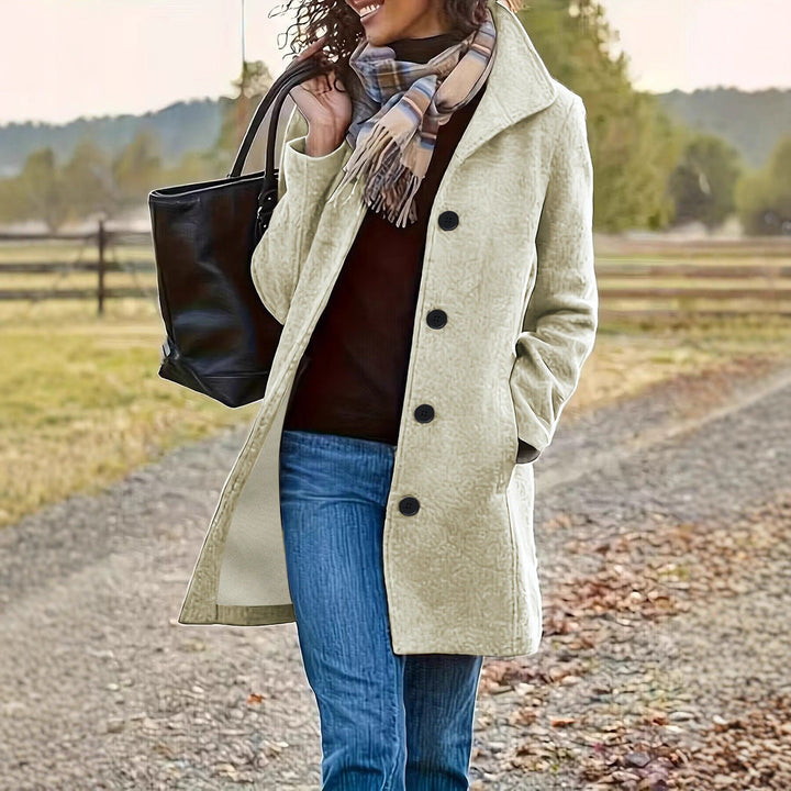 Manteau en laine élégant pour femmes avec col moderne et poches pratiques