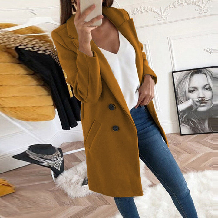 Blazer long élégant et chaud pour femmes avec double boutonnage