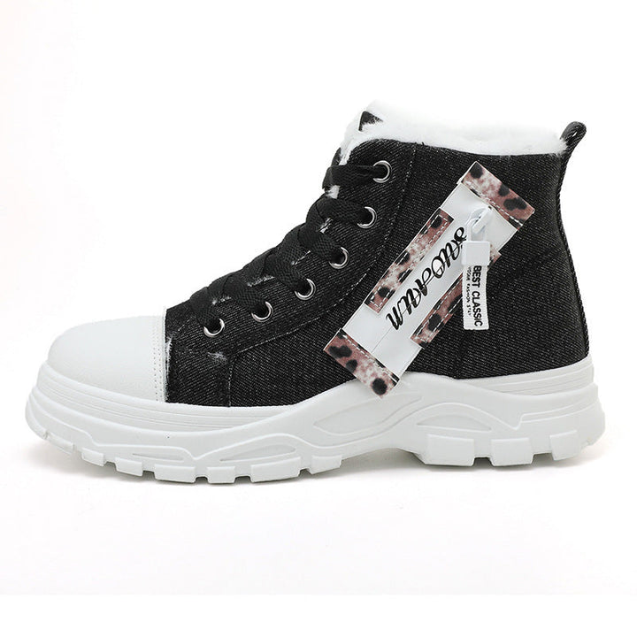 Baskets montantes pour femmes en denim robuste avec doublure en polaire douillette